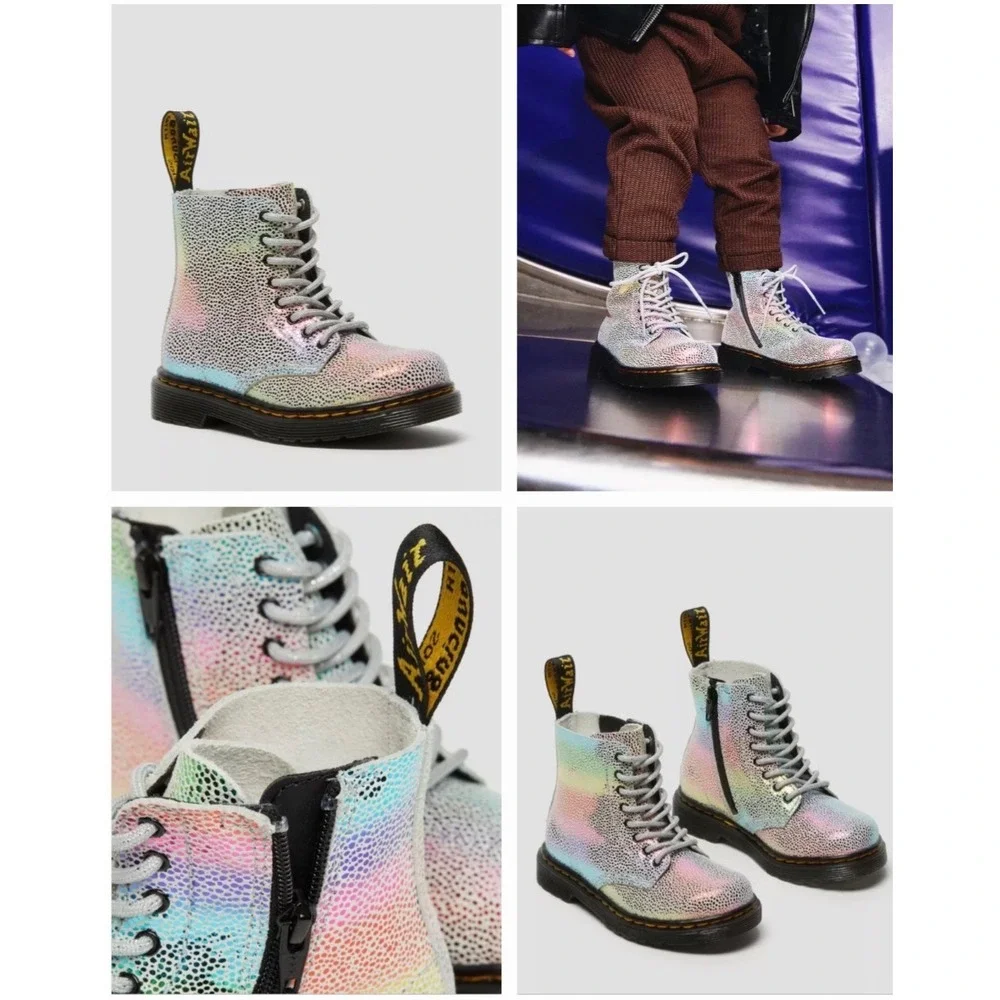 Rare‎ Dr Martens 1460 Pascal Rainbow Glitter Holographic Boots Kids US 9